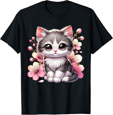 Cute Cat With Cherry Blossoms Cat T-Shirt-image