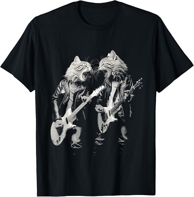 Rock Cat Playing Guitar Funny Guitar Cat Design Mens Womens T-Shirt-image