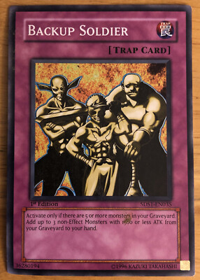 1996 Yu-Gi-Oh! 1st Edition Backup Soldier Trap Card 5DS1-EN035 Low-Grade Poor-image