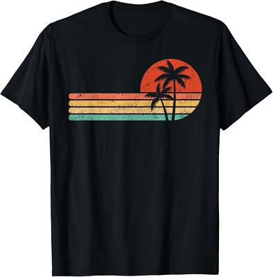 Retro Style Tropical Vintage sunset Beach Palm Tree T-Shirt-image