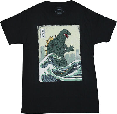 Godzilla New Adult T-Shirt - Woodcut Emerges From Great Wave-image