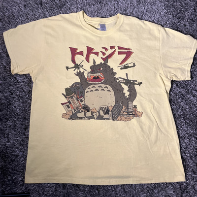 Pop Killer Totozilla Destroys Hollywood Yellow T Shirt Size L Godzilla EUC-image