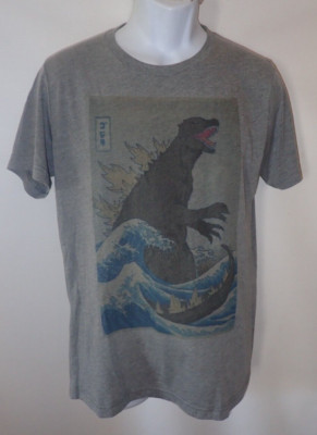 Godzilla Print Shirt Mens M Gray Canvas Short Sleeve T-Shirt -image