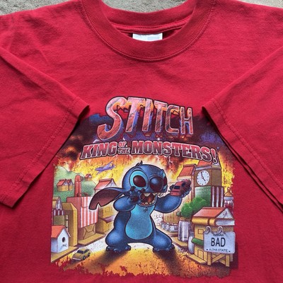 Vintage Y2K Disney Lilo & Stitch Godzilla Parody Graphic T-Shirt Red Men’s Small-image