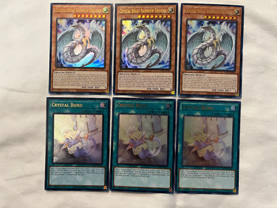 PLAYSETS CRYSTAL BEAST RAINBOW DRAGON x3 CRYSTAL BOND x3 ULTRA RARE YUGIOH GX!-image