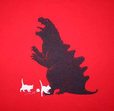 GODZILLA CAT TEE Size 3XL Red T-Shirt Funny Joke Graphic-image