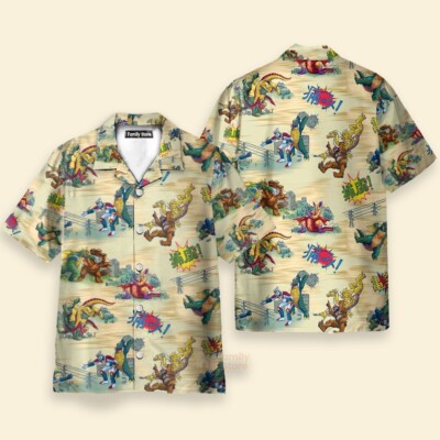 Godzilla King Of Monster Hawaiian Shirt Casual Button Down Unisex Adults Outfit-image