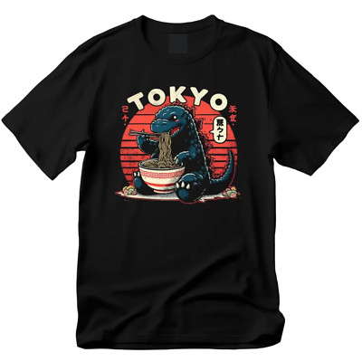 Godzilla Ramen Shirt, Funny Dinosaur eating ramen T- shirt, Japanese Food Shirt-image