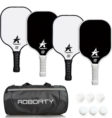 Pickleball Paddles 4 pk Light Graphite Premium Fiber Polymer Honeycomb Balls Bag-image