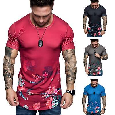 Slim Fit Floral Print Short Sleeve Shirt for Men - Casual Gym T-Shirt Plus Size-image