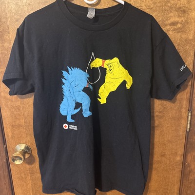 Gildan American Red Cross T-Shirt Adult L Black Blood Donor Godzilla Kong -image