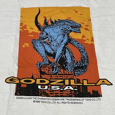 Vtg NOS Godzilla USA Movie Promo Japan T-shirt 1998 Toho Banpresto 90s-image