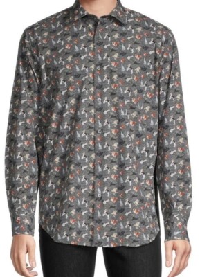 NWT BUGATCHI Classic Fit Dog Print Shirt Button-up Designer Grey Graphite MP$179-image
