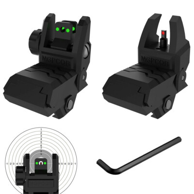 Foldable Fiber Optics Sights Flip-up Front & Rear Polymer 20mm Mount Rail USA-image