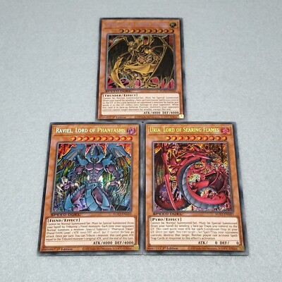 Yugioh GX Sacred Beast God Cards Raviel Uria Hamon Secret Rare 3 Card Set SGX3-image