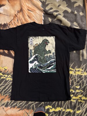 Godzilla T Shirt Sz L Adult Japan Art Style Great Wave 1950’s Godzilla-image