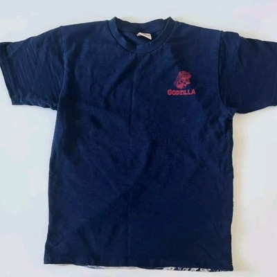 Godzilla Navy Blue Cotton T-shirt Ukiyoe Wave Print Size M (5H)-image