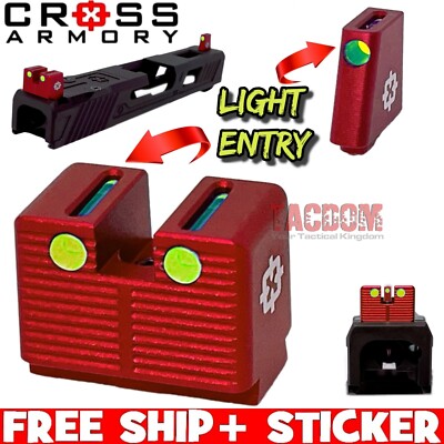 Cross Armory RED TALL Suppressor Height Sights Fr GL0CK 17 19 22 23 FIBER OPTIC-image