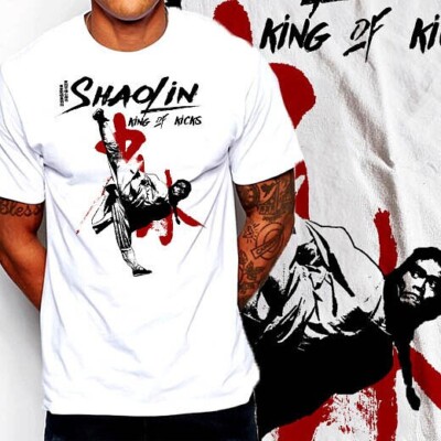 Kung Fu t-shirt retro Karate shaolin martial arts buddha monk Deadly Kick S-2XL-image
