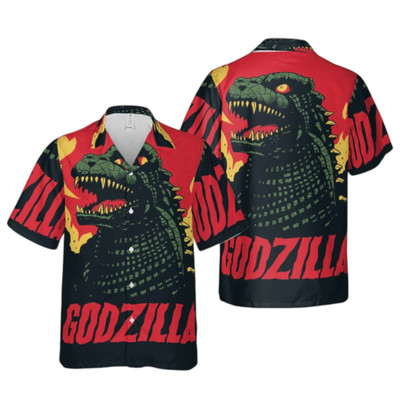 Godzilla Japanese Style Red And Black 2024 Trending Hawaiian Shirt-image