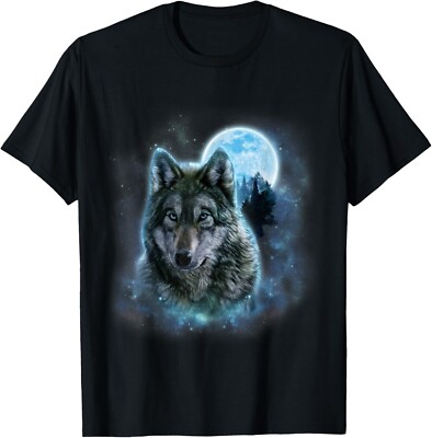 Grey Wolf Hunting Ground, Icy Moon, Forest, Galaxy T-Shirt-image