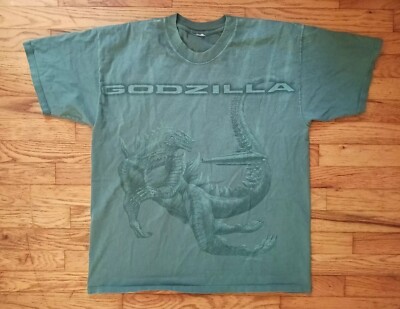 RARE 90s Godzilla T-Shirt Mens Vintage Movie Promo 1998 Teal Tie Dye-image