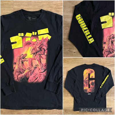Godzilla Crunchyroll Cataclysm Toho Monsters Sz M 2 Side Long Sleeve Shirt Black-image
