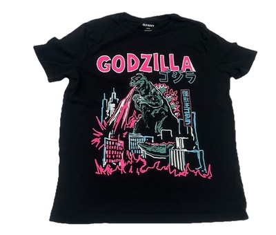 Godzilla Urban Sketch Old Navy Kids Size Large 10/12 Black Cotton Monster Tee-image
