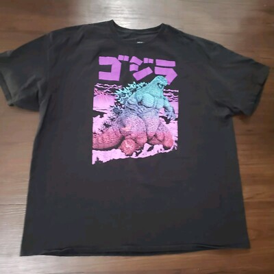 Godzilla Japanese Monster Movie Art Graphic T-Shirt Mens Size 2XL Black Horror-image