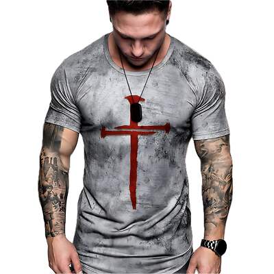 Casual Slim Fit Men's Cartoon Ink Sports T-Shirt with Short Sleeves in Gray and-image