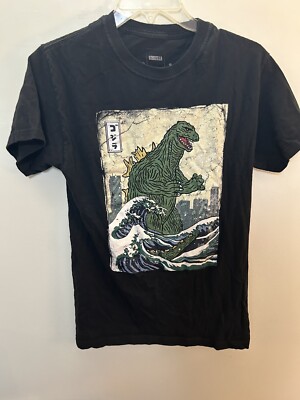 GODZILLA Great Wave Kanagawa T-Shirt Small Black-image