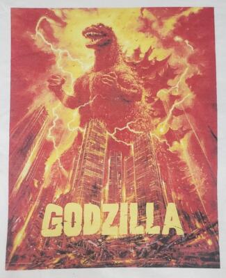 Godzilla Stomping in City Flaming Bolt Shirt White-image