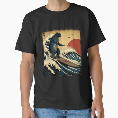 Godzilla Surfing The Great Wave by Hokusai Fu T-Shirt Made in US/AUS Size S-2XL-image