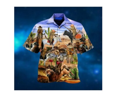 MEOWDY COWBOY WESTERN CAT UNISEX 3D HAWAIIAN SHIRT Summer Short Sleeve S-5XL-image