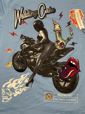 Wedding Cake wake & cake blue motorcycle T Shirt Ride Or Die Size Medium-image