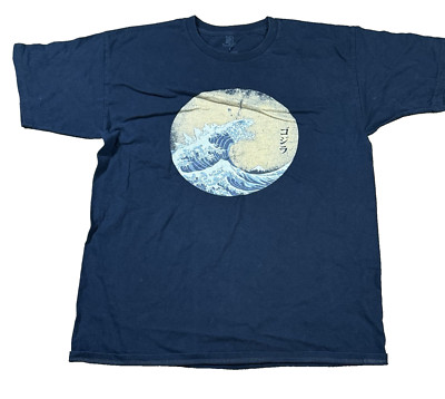 VTG 90s Godzilla Great Wave Kanagawa T-Shirt TeeFury Japan Art Kaiju Men's Large-image