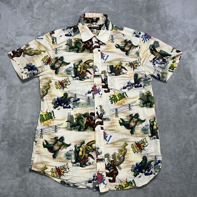 BETABRAND Godzilla King Of Monsters Button Up Shirt Mens S Short Sleeve Cotton-image