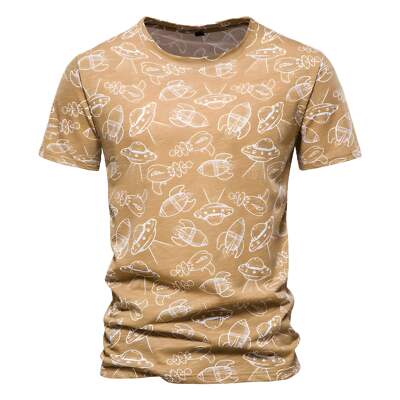 Men's Casual Round Neck Cotton Short Sleeve T-Shirt with Urban Print for Summer-image