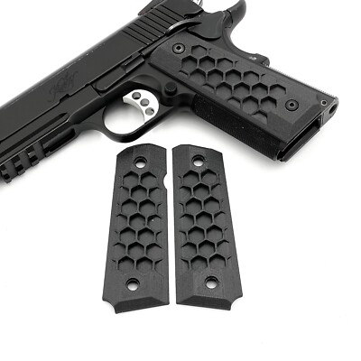 1911 Grips Full Size Black Ambi Cut Hex Design 45 ACP Not G10 1911 Tactical Grip-image
