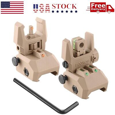 Foldable Iron Sights Flip-up Front and Rear Sight Fiber Optics Dual Aiming Tan-image