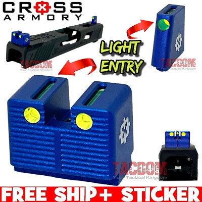 Cross Armory BLUE TALL Suppressor Height Sights GL0CK 17 19 22 23 FIBER OPTIC-image