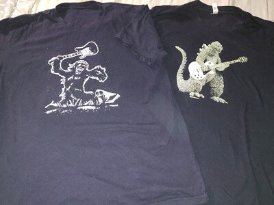 2 Mens Monster Guitar / Creature Godzilla Graphic t-shirts XL Black Rock Metal-image