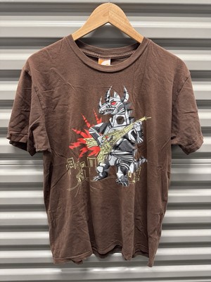 GAMA GO Shirt Mens Brown Mechagodzilla Playing Guitar Eiffel Tower Godzilla Y2K-image