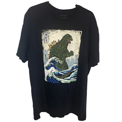 Godzilla Great Wave Black Tshirt XL/Men Kaiju Japan Summer Spring Break Vacation-image