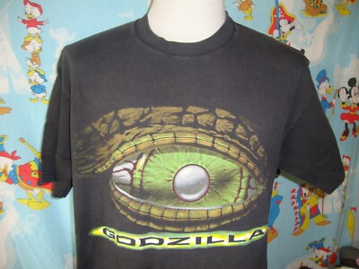 Vintage 90's GODZILLA 1998 Monster Movie Promo Black Tee Horror Film T Shirt L-image