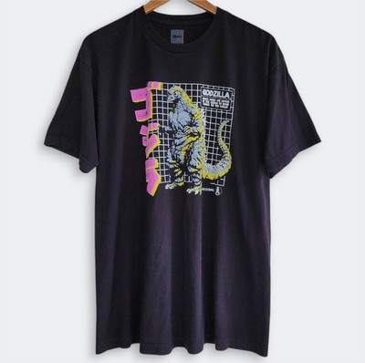 Godzilla King Of Monsters Throwback Retro Tee Mens XL Kanji Neon Grid-image