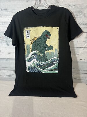 Godzilla The Great Wave Japanese Black T Shirt Size small-image