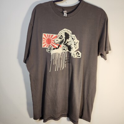 Vintage Godzilla Rising Sun T shirt Gray 