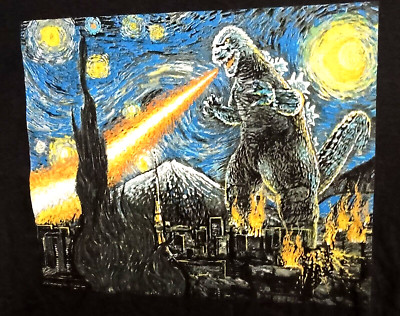 Godzilla Japanese Kaiju Monster Stary Night Parody TOHO T-Shirt Sz Small NOS New-image
