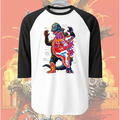 Retro Godzilla Anatomy 3/4 sleeve raglan Baseball shirt Kaiju Horror Punk-image